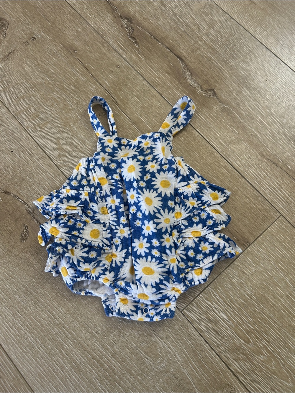 Angel Dear Blue Daisy Romper with Yellow Centers